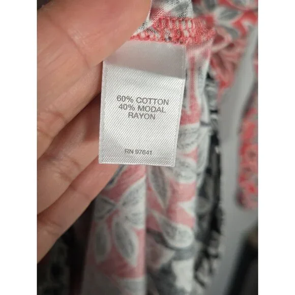 J. JILL All-Over Leaf Print Tunic Top Sz Large Red Cotton/Modal Blend 3/4 Sleeve - Picture 3 of 5